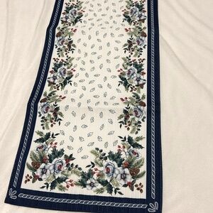 St Nicholas Square Winter Holiday Christmas Table Runner in Blue and White